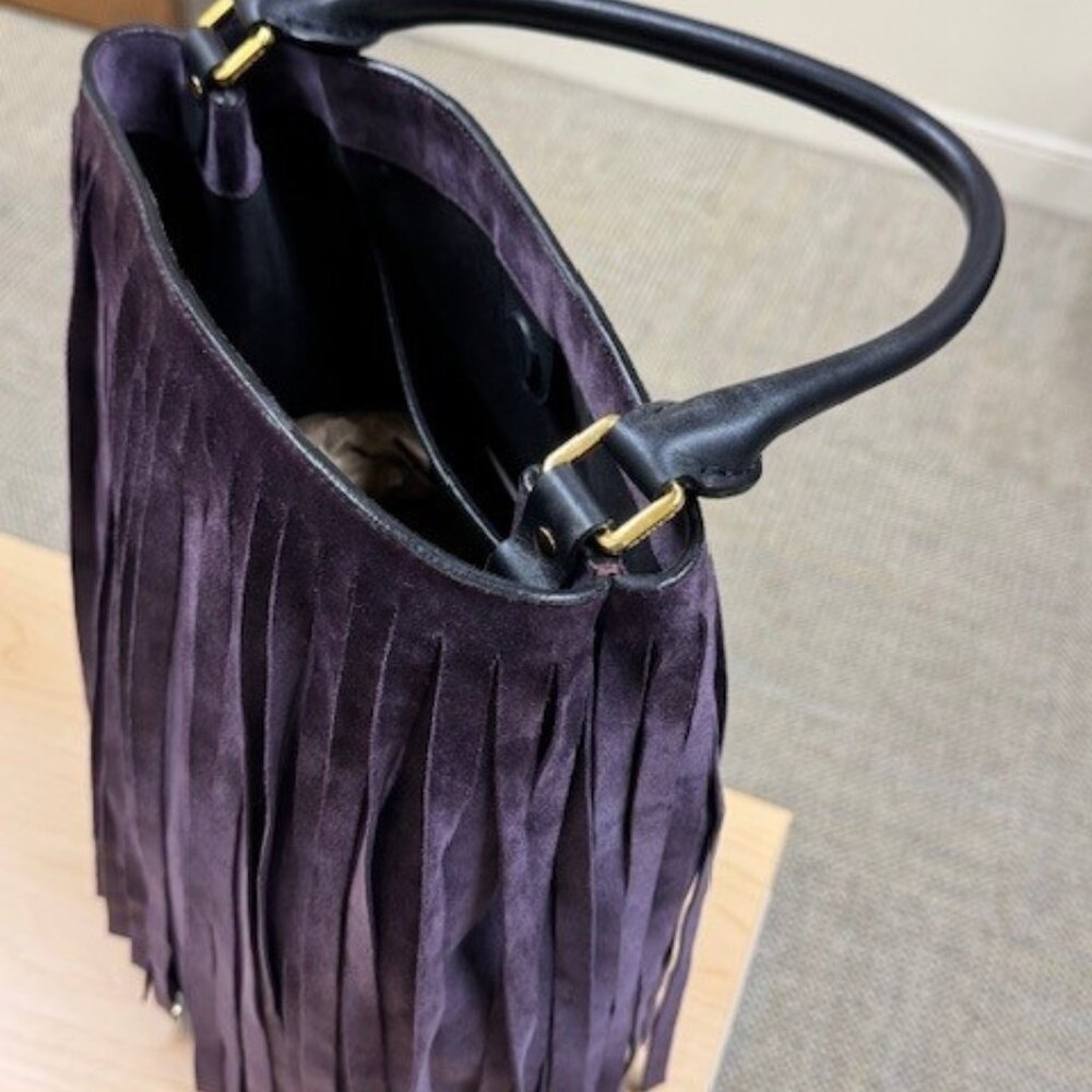 Rare..Burberry Fringe Bucket Suede Bag Purple
